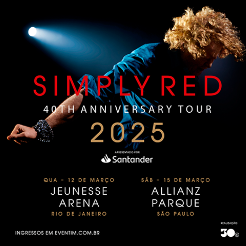 pôster de divulgação da turnê de 40 anos do simply red no brasil